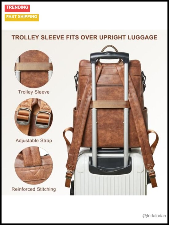 Faux Leather Laptop Backpack 15.6 inch Travel Work Water Resistant Daypack